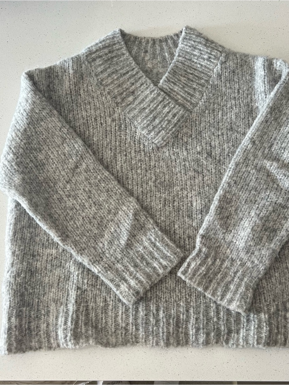 Women’s Grey V Neck Alpaca Wool Blend Sweater
